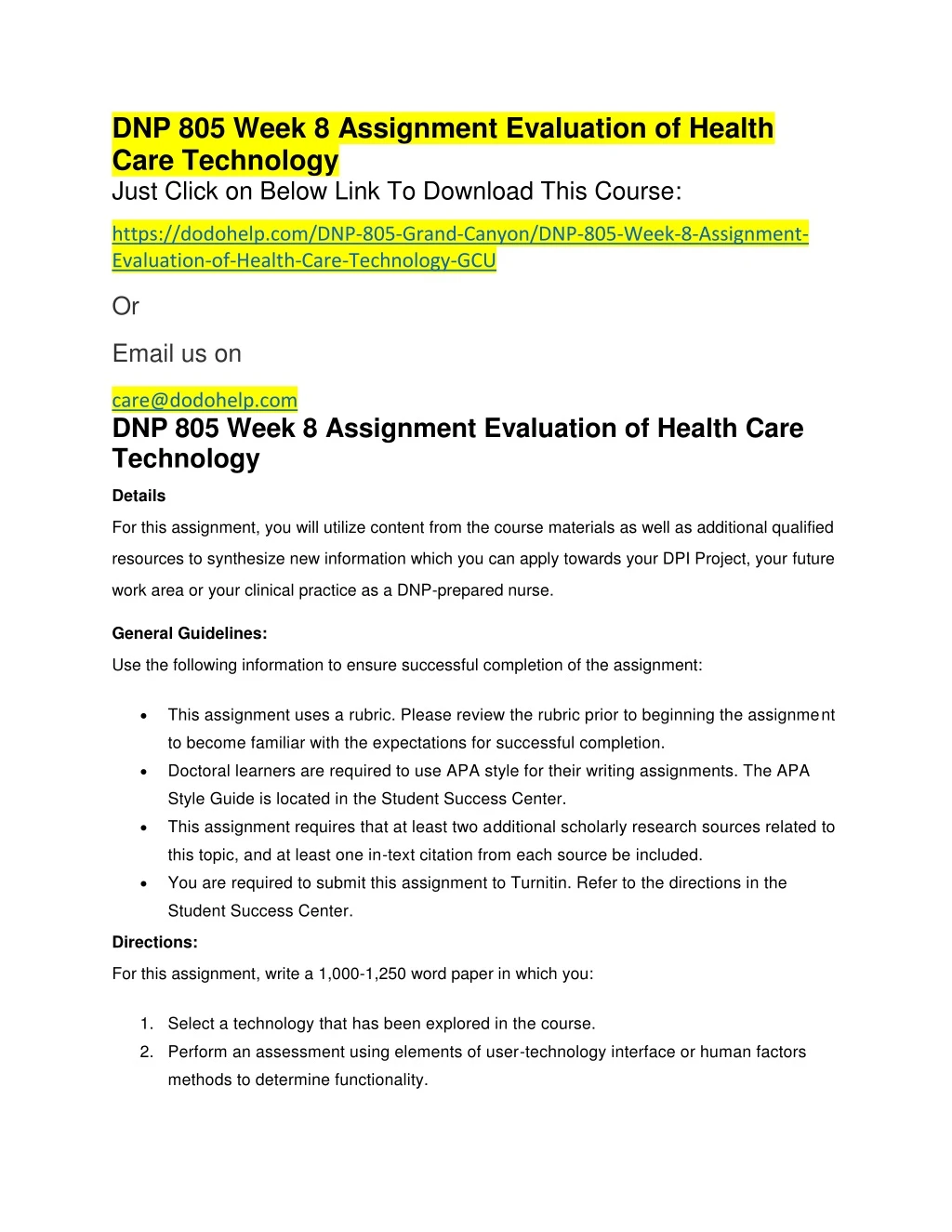 dnp 805 week 8 assignment evaluation of health