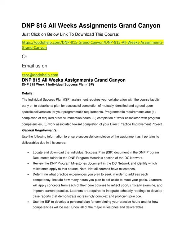 dnp 815 all weeks assignments grand canyon