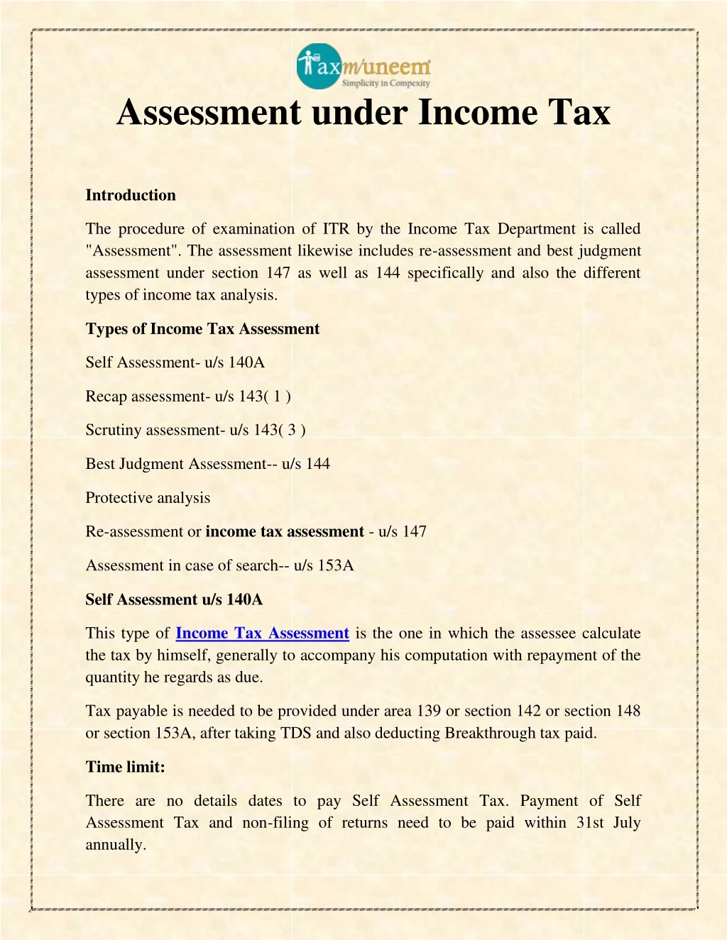 assessment under income tax