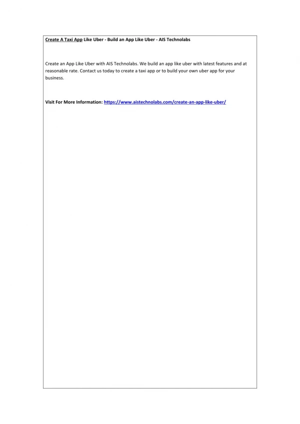Create A Taxi App Like Uber - Build an App Like Uber - AIS Technolabs