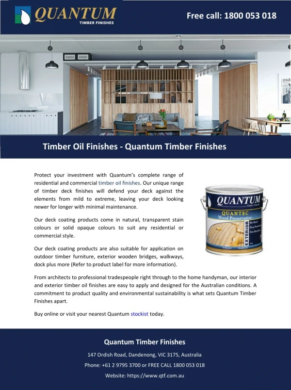 Timber Oil Finishes - Quantum Timber Finishes