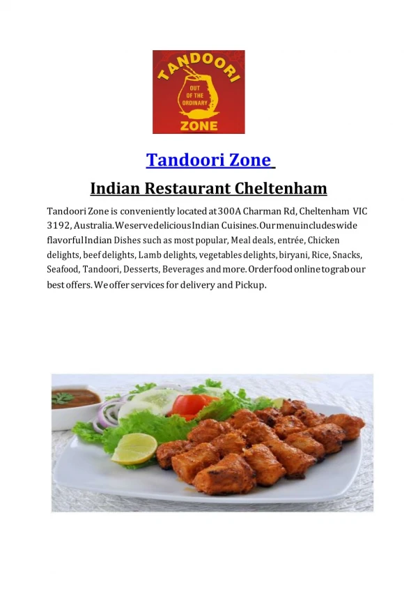 15% Off - Tandoori Zone - Cheltenham-Cheltenham - Order Food Online