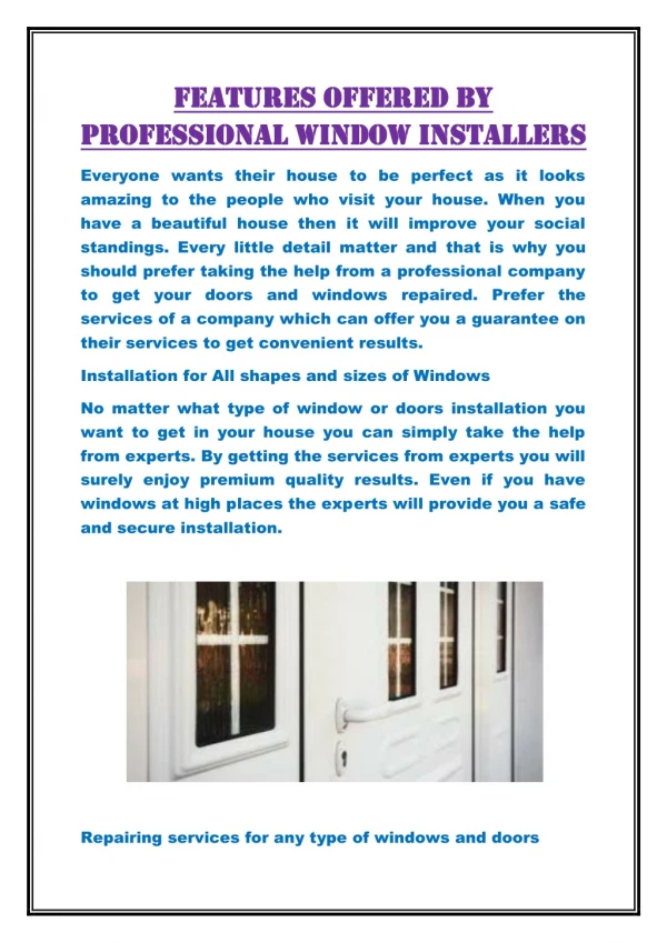 Features Offered By Professional Window Installers