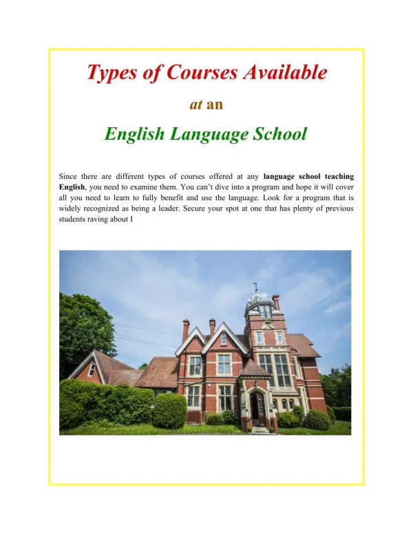 Types of Courses Available at an English Language School