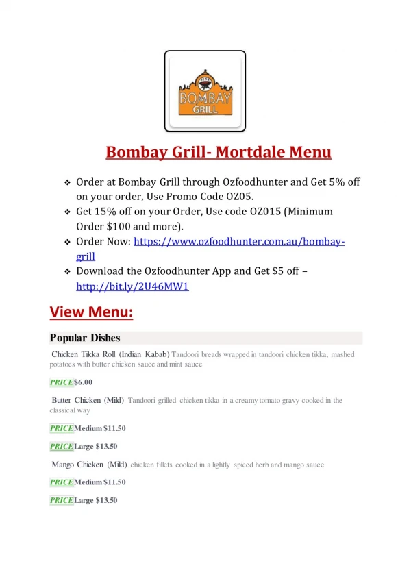 15% Off - Bombay Grill-Mortdale - Order Food Online