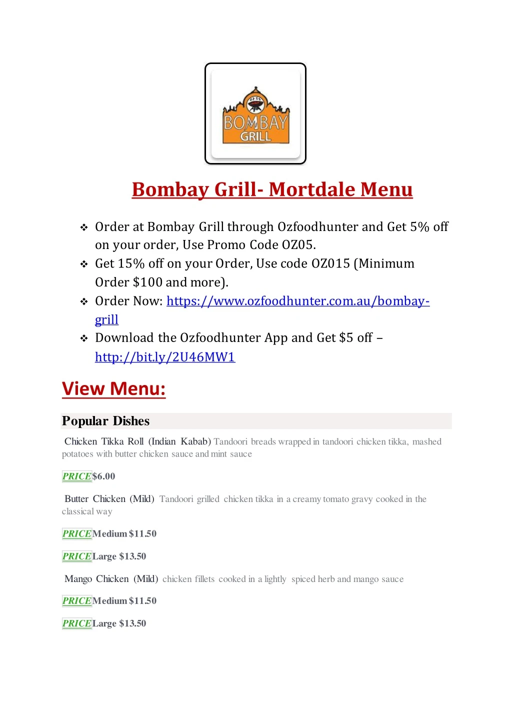 bombay grill mortdale menu order at bombay grill
