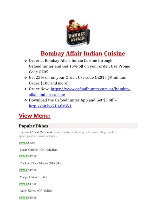 25% Off -Bombay Affair Indian Cuisine-Southport - Order Food Online