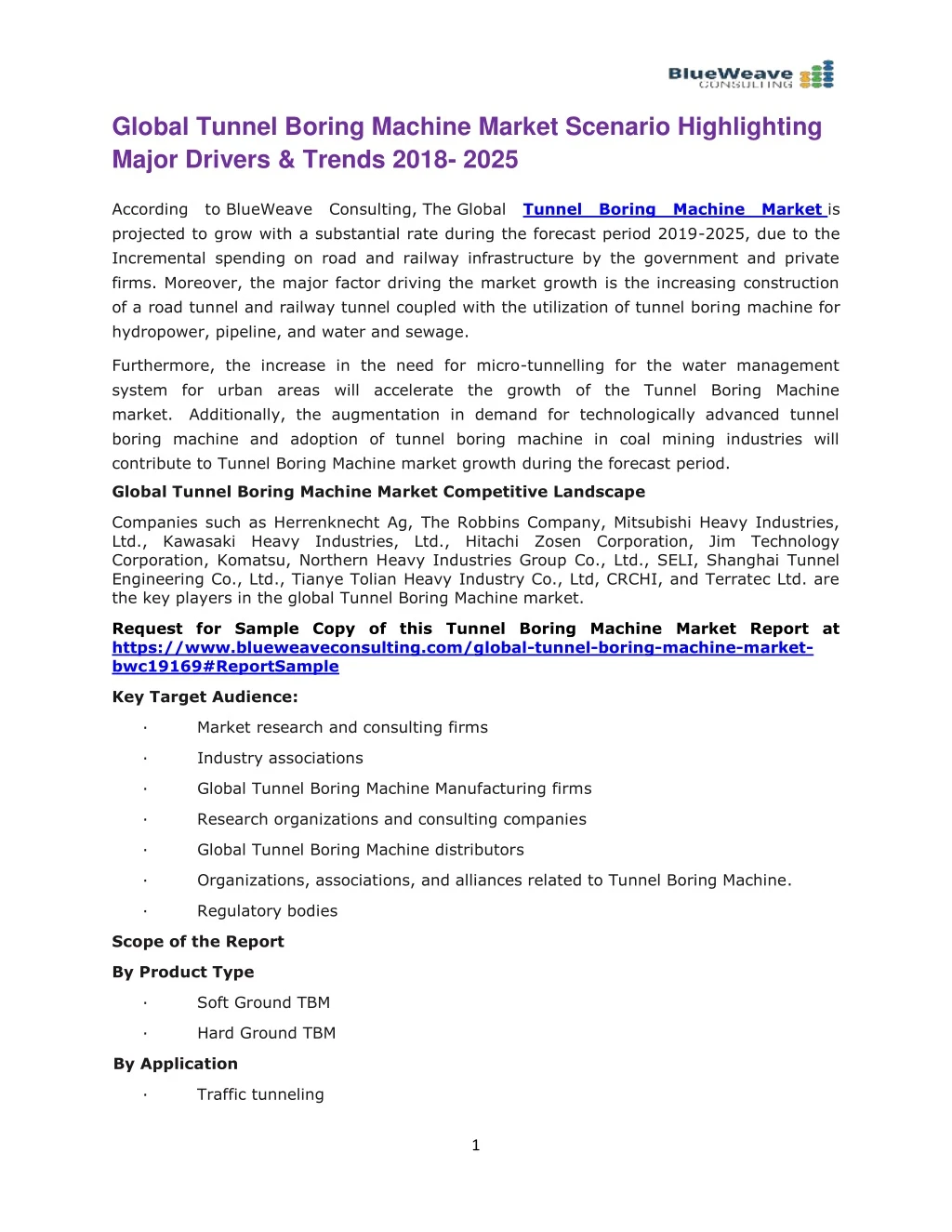 global tunnel boring machine market scenario