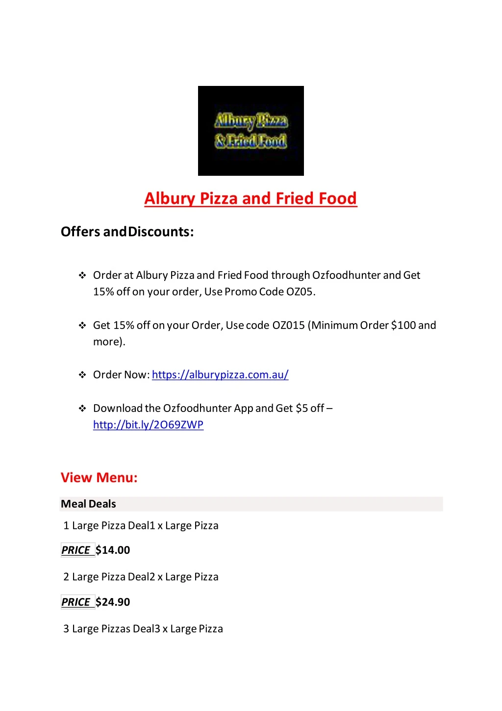 albury pizza and fried food