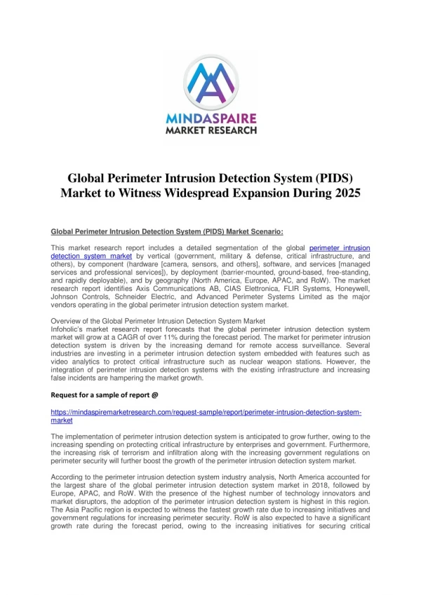 Global Perimeter Intrusion Detection System (PIDS) Market to Witness Widespread Expansion During 2025