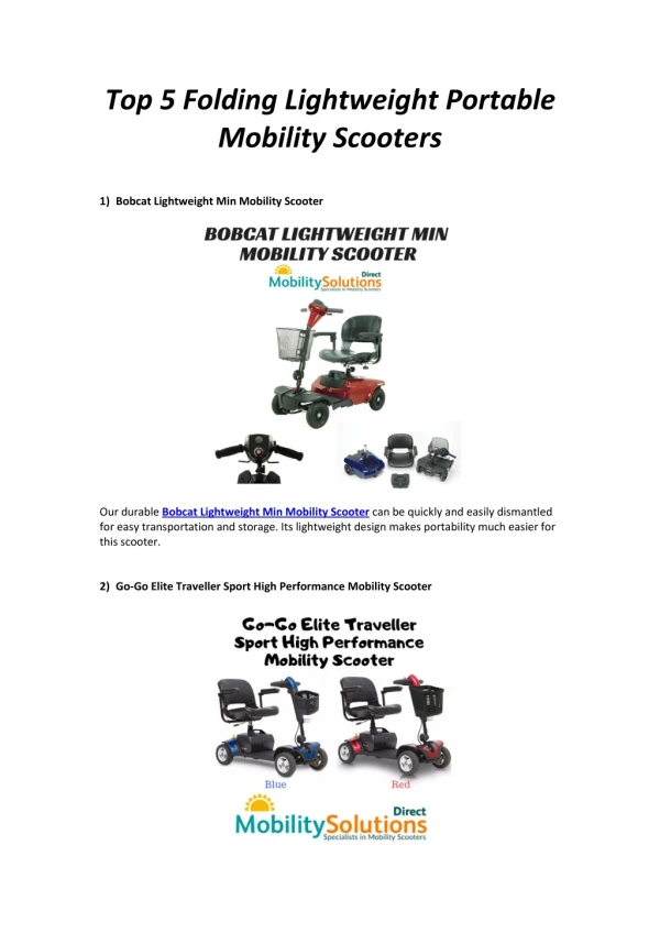 Top 5 Folding Lightweight Portable Mobility Scooters