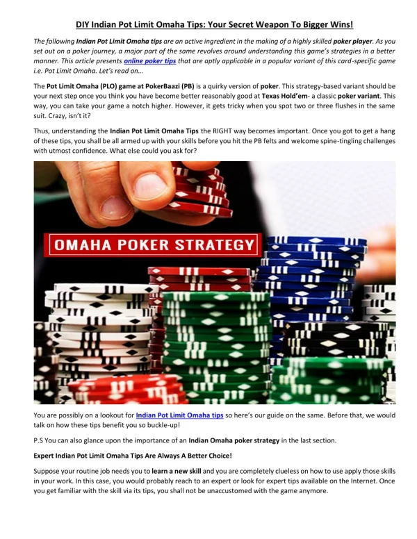 Indian Pot Limit Omaha Tips & Strategy