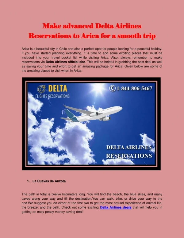 Make advanced Delta Airlines Reservations to Arica for a smooth trip