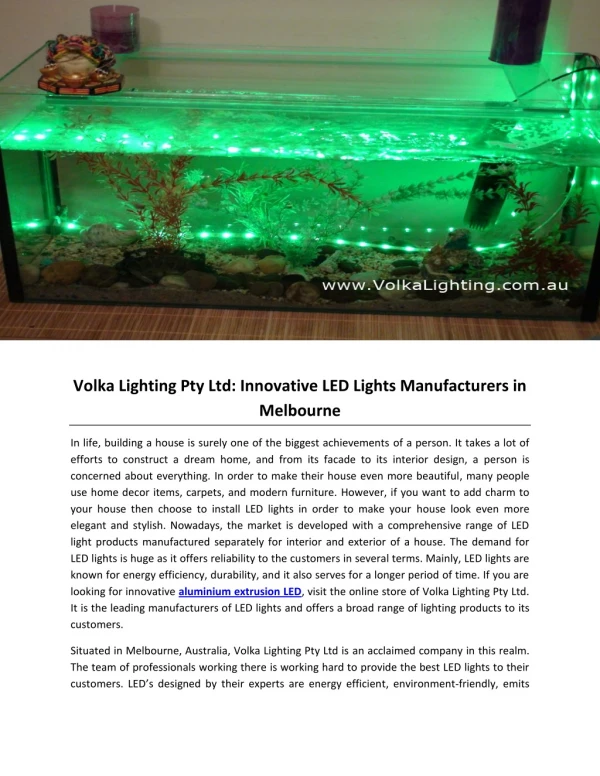 Volka Lighting Pty Ltd: Innovative LED Lights Manufacturers in Melbourne