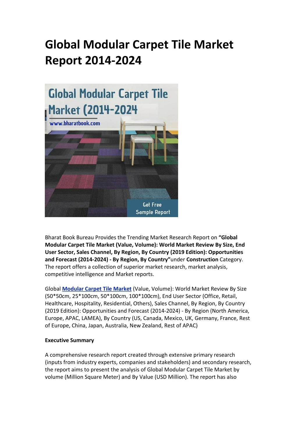 global modular carpet tile market report 2014 2024