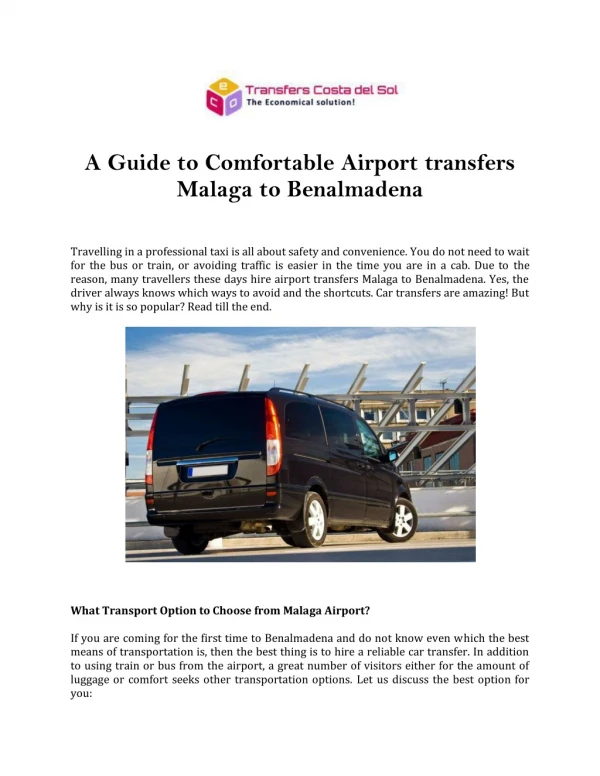 A Guide to Comfortable Airport transfers Malaga to Benalmadena