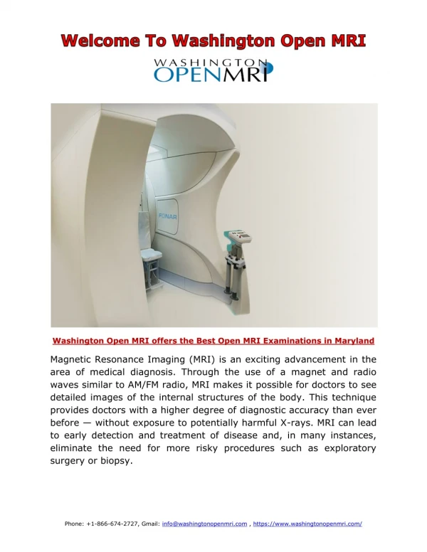 Washington Open MRI offers the Best Open MRI Examinations