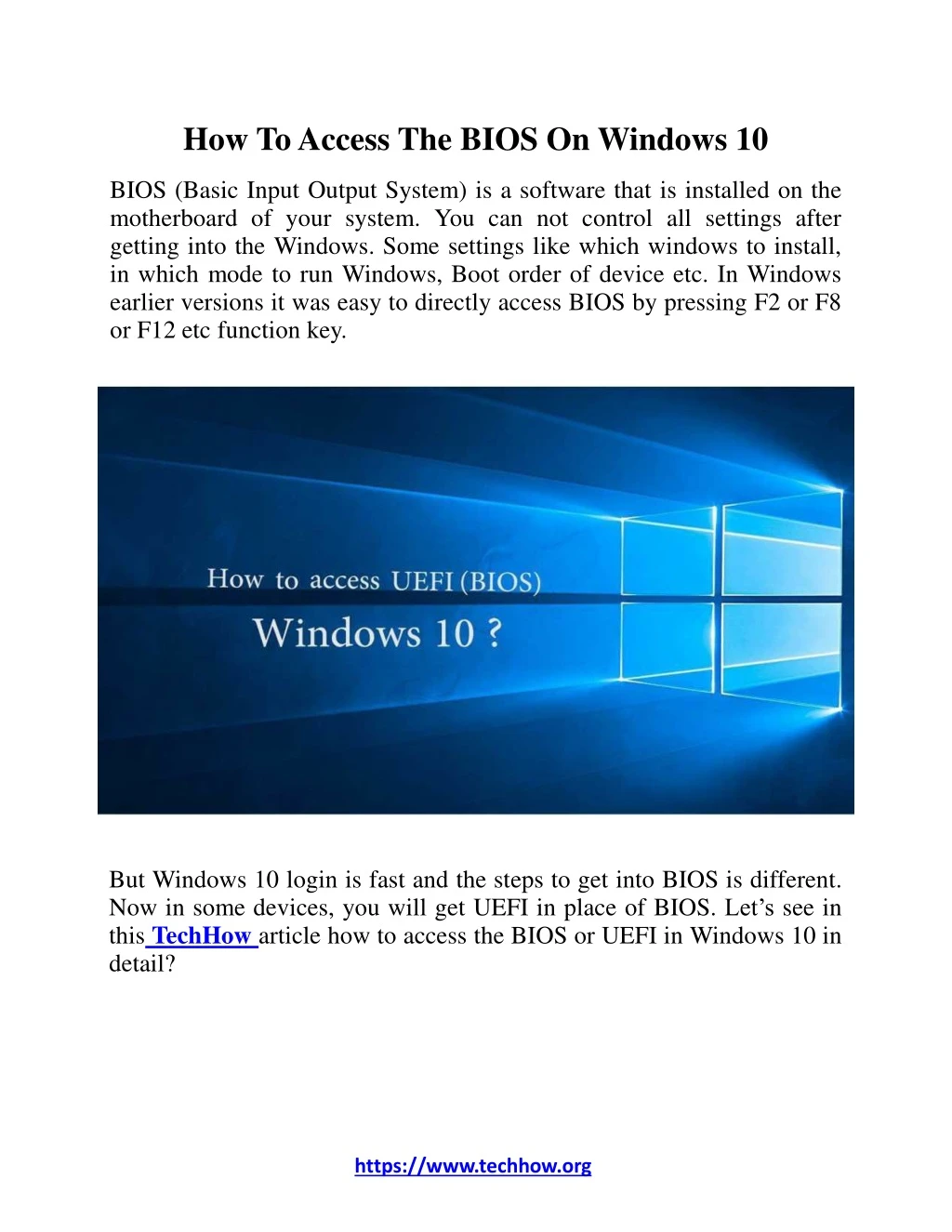 how to access the bios on windows 10