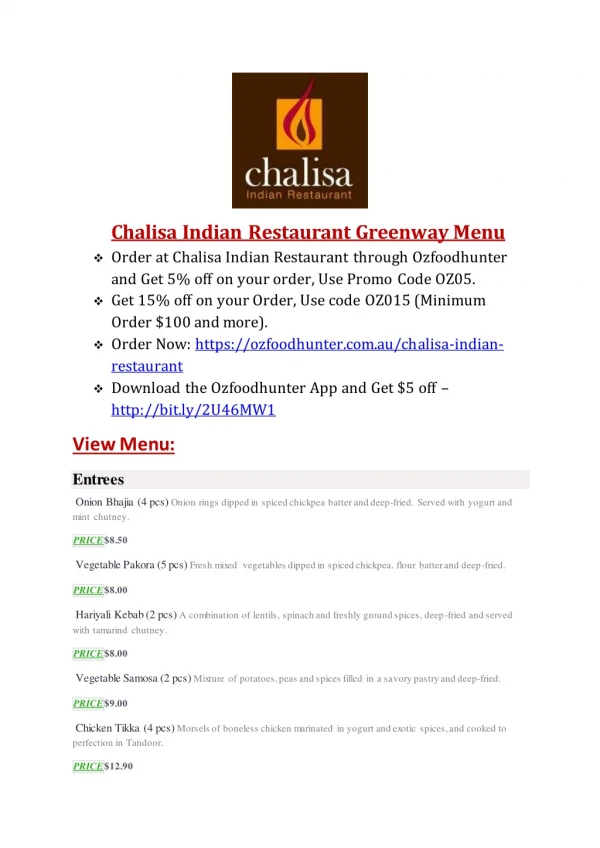 15% Off - Chalisa Indian Restaurant-Greenway - Order Food Online