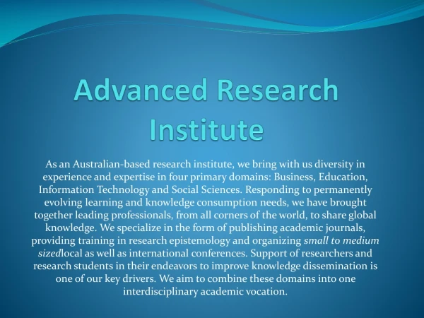 Advanced Research Institute-Apiar.org.au