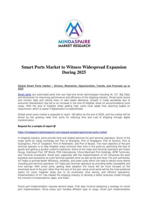 Smart Ports Market to Witness Widespread Expansion During 2025