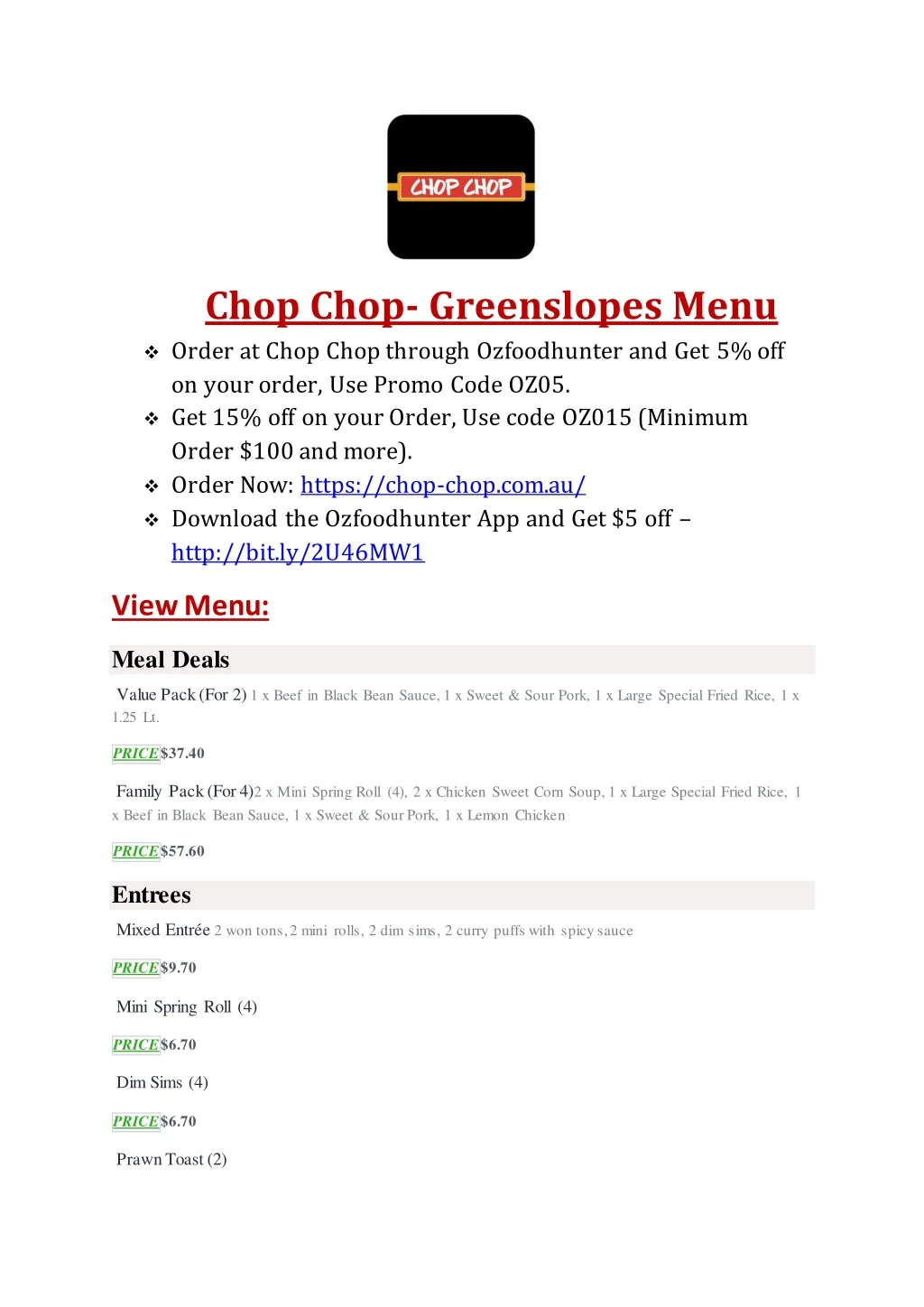 chop chop greenslopes menu order at chop chop