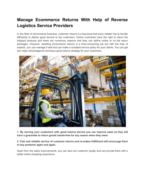 Manage Ecommerce Returns With Help of Reverse Logistics Service Providers