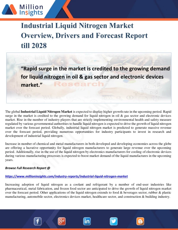 Industrial Liquid Nitrogen Market Overview, Drivers and Forecast Report till 2028