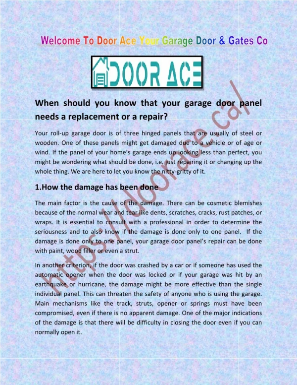 Garage door motor repair and Garage door panel repair