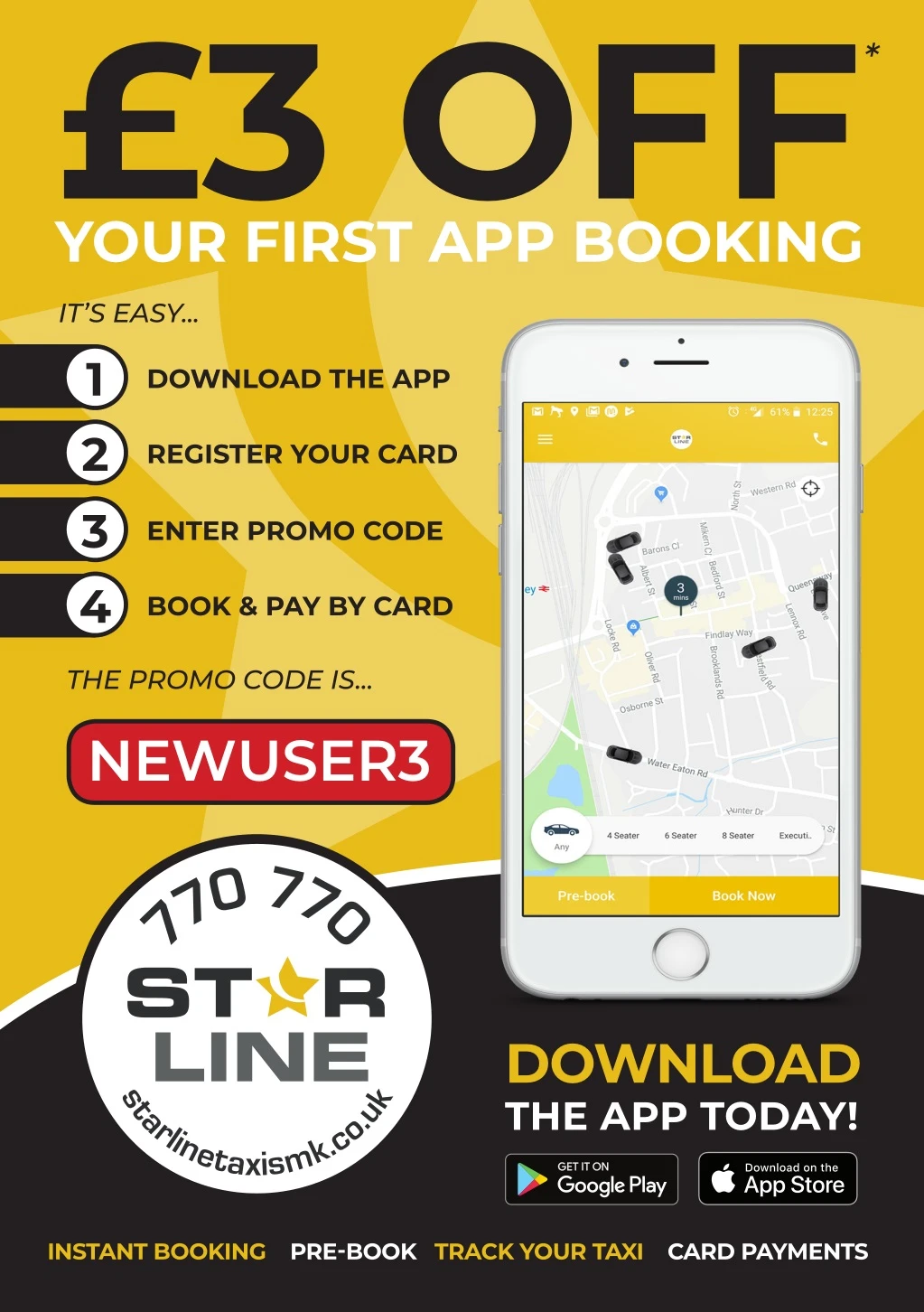 3 off your first app booking