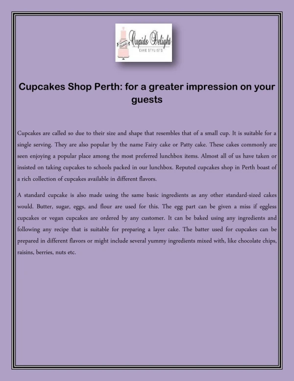 Cupcakes Shop Perth: for a greater impression on your guests