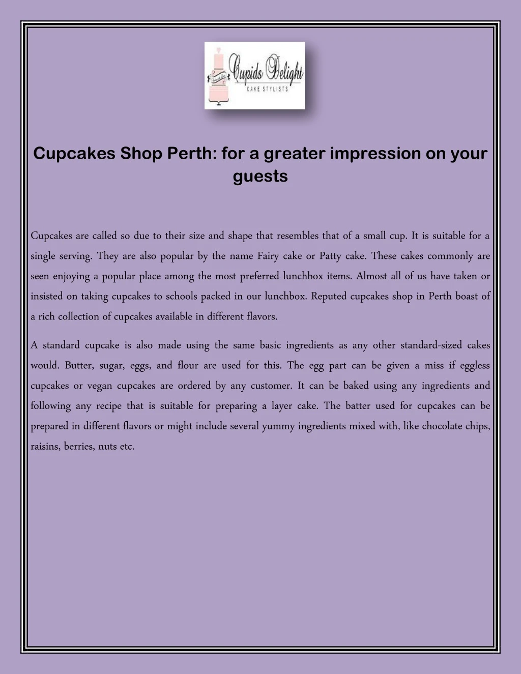 cupcakes shop perth for a greater impression