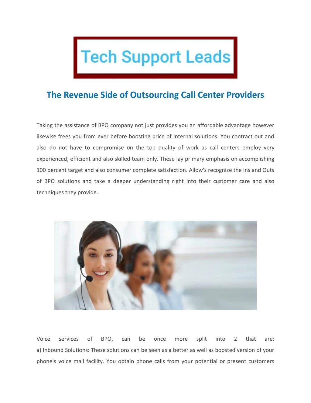 the revenue side of outsourcing call center