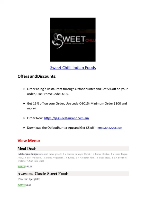 15% Off - Sweet Chilli Indian Foods-Marrickville - Order Food Online