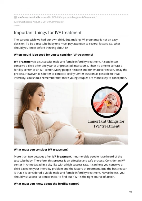 Important things for IVF treatment