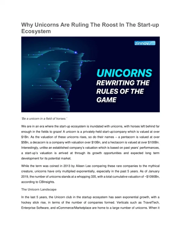 Why Unicorns Are Ruling The Roost In The Start-up Ecosystem