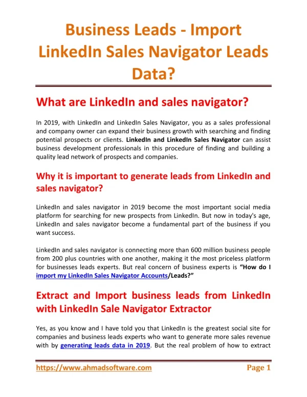 Business Leads - Import LinkedIn Sales Navigator Leads Data