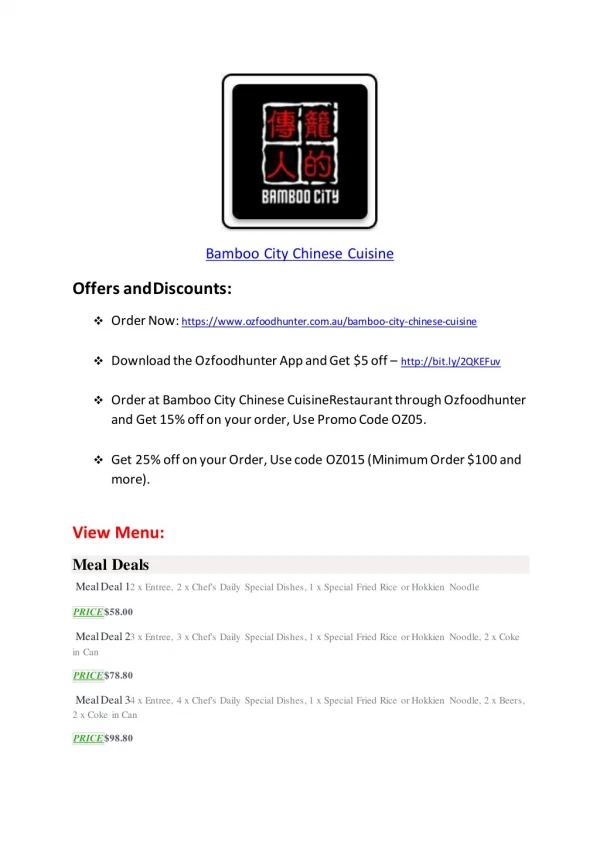 25% Off -Bamboo City Chinese Cuisine-South Yarra - Order Food Online