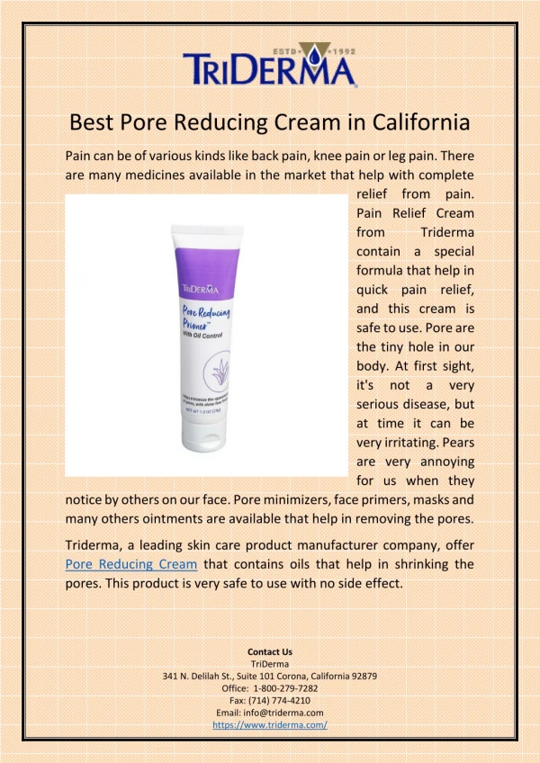 Best Pore Reducing Cream in California