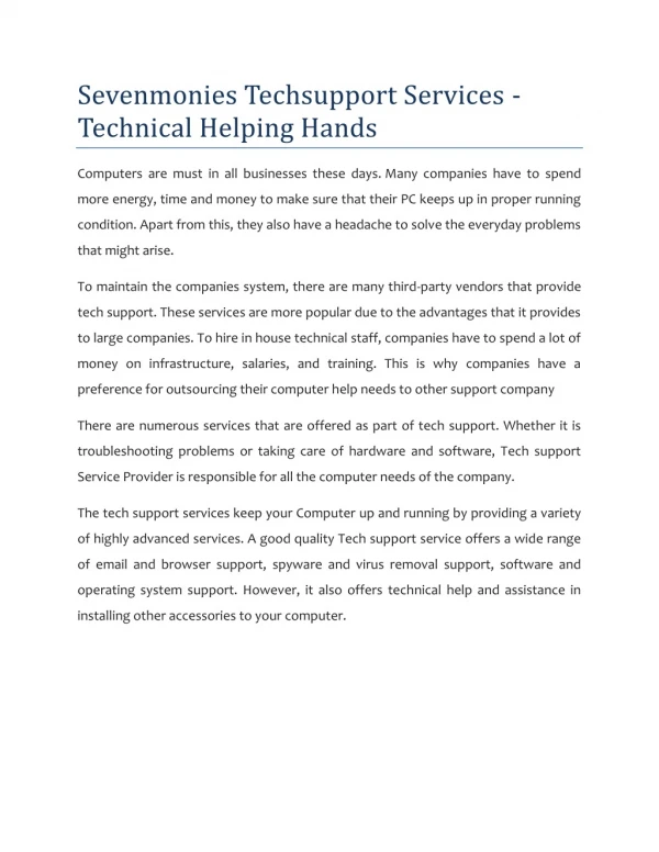Sevenmonies Techsupport Services - Technical Helping Hands