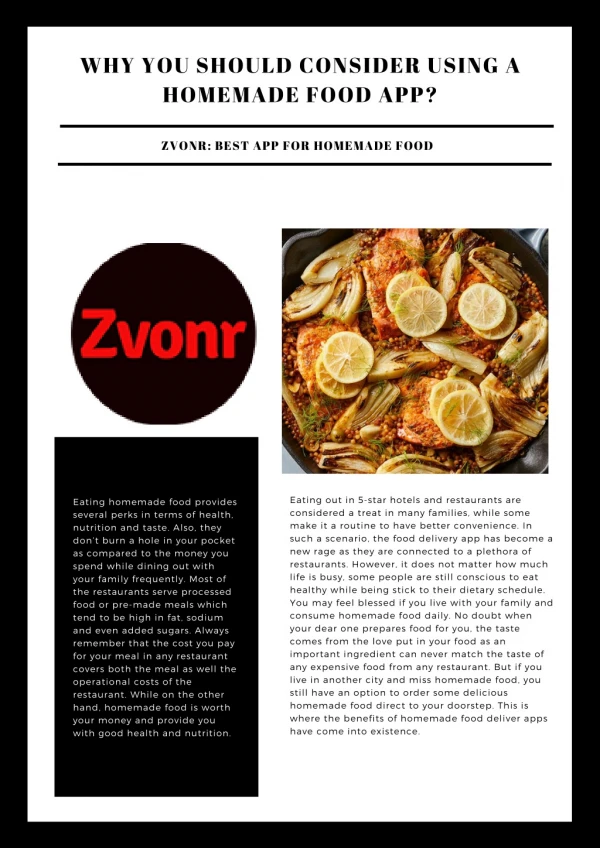 Zvonr: Why You Should Consider Using a Homemade Food App?
