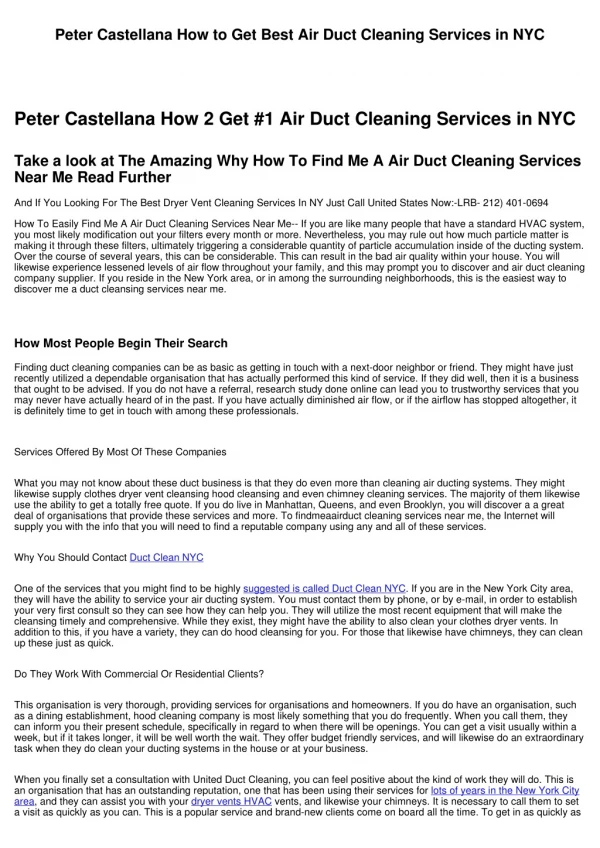 Peter Castellana How to Get Best Air Duct Cleaning Services in New York