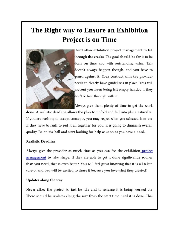 The Right way to Ensure an Exhibition Project is on Time