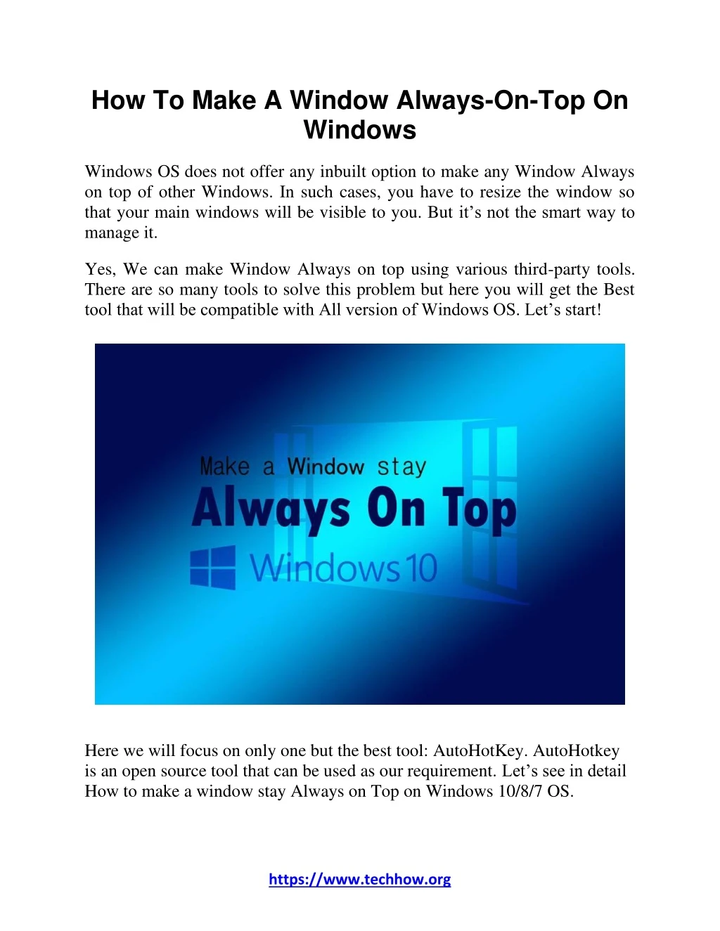 how to make a window always on top on windows