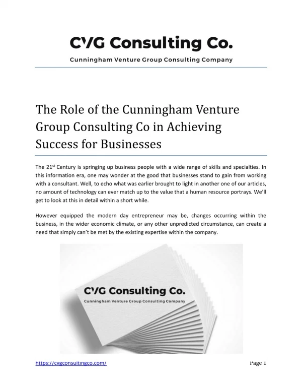 The Role of the Cunningham Venture Group Consulting Co in Achieving Success for Businesses