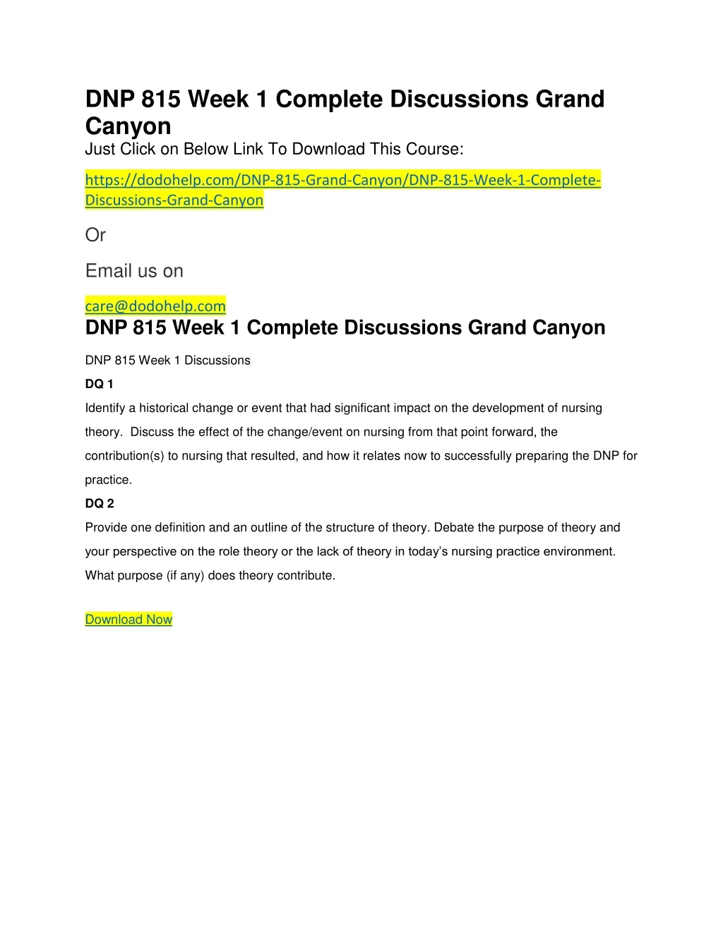 dnp 815 week 1 complete discussions grand canyon