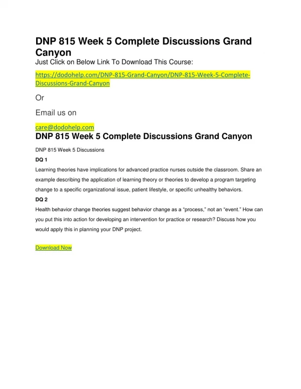 DNP 815 Week 5 Complete Discussions Grand Canyon