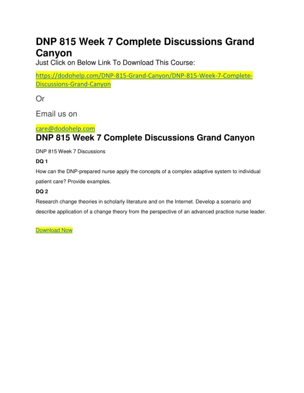 DNP 815 Week 7 Complete Discussions Grand Canyon