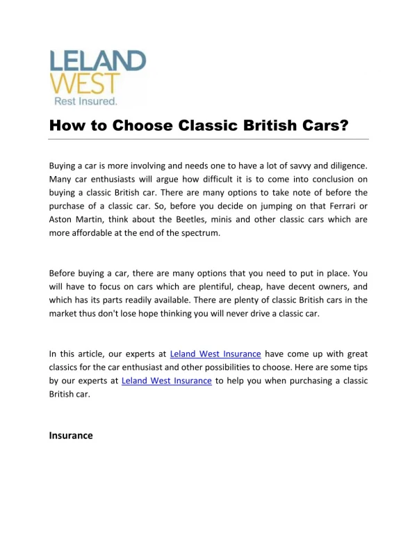 How to Choose Classic British Cars?
