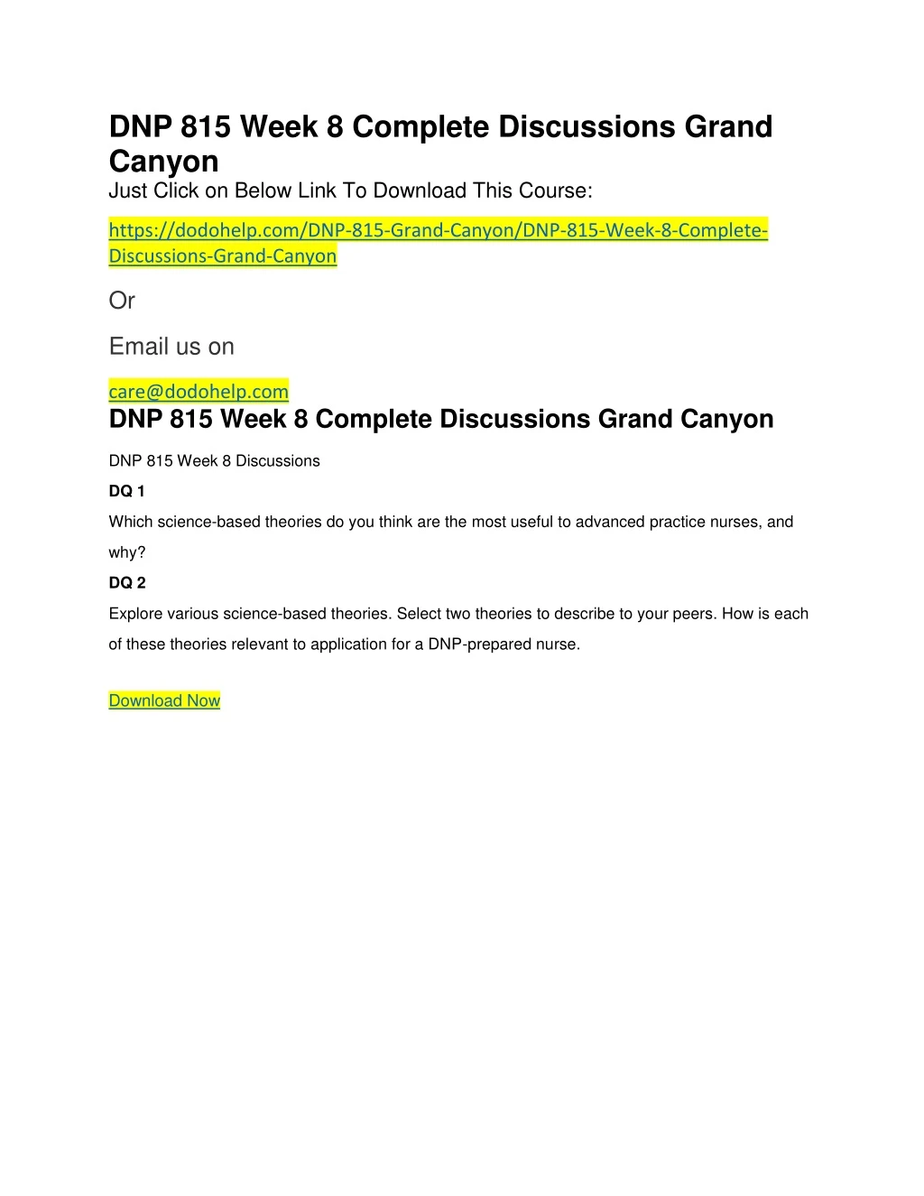 dnp 815 week 8 complete discussions grand canyon